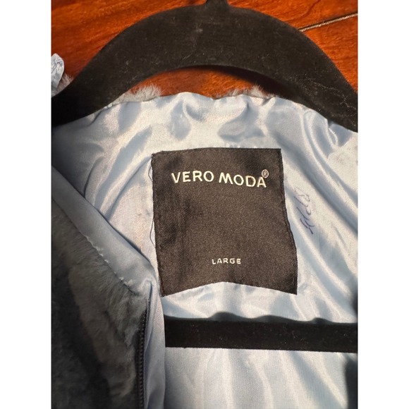 Vero Moda Womens Blue Quilted Faux Fur Bomber Jacket Size Large - Picture 8 of 8